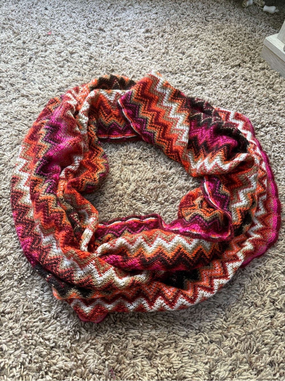 Festive Fall Chevron Knit Infinity Scarf - Pink, Red & Orange Metallic-Soft!
